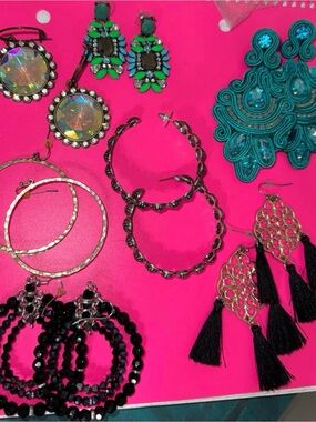 Mixed Women’s Earring Set — Black, Green, Teal, Gold, Silver Accents